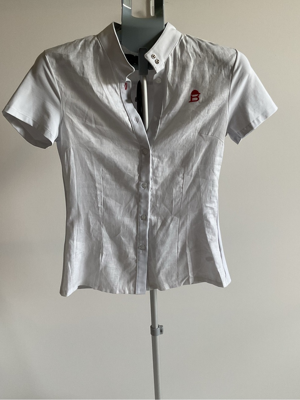 Casa Borrell White Equestrian Button Front Women's Short Sleeve Shirt